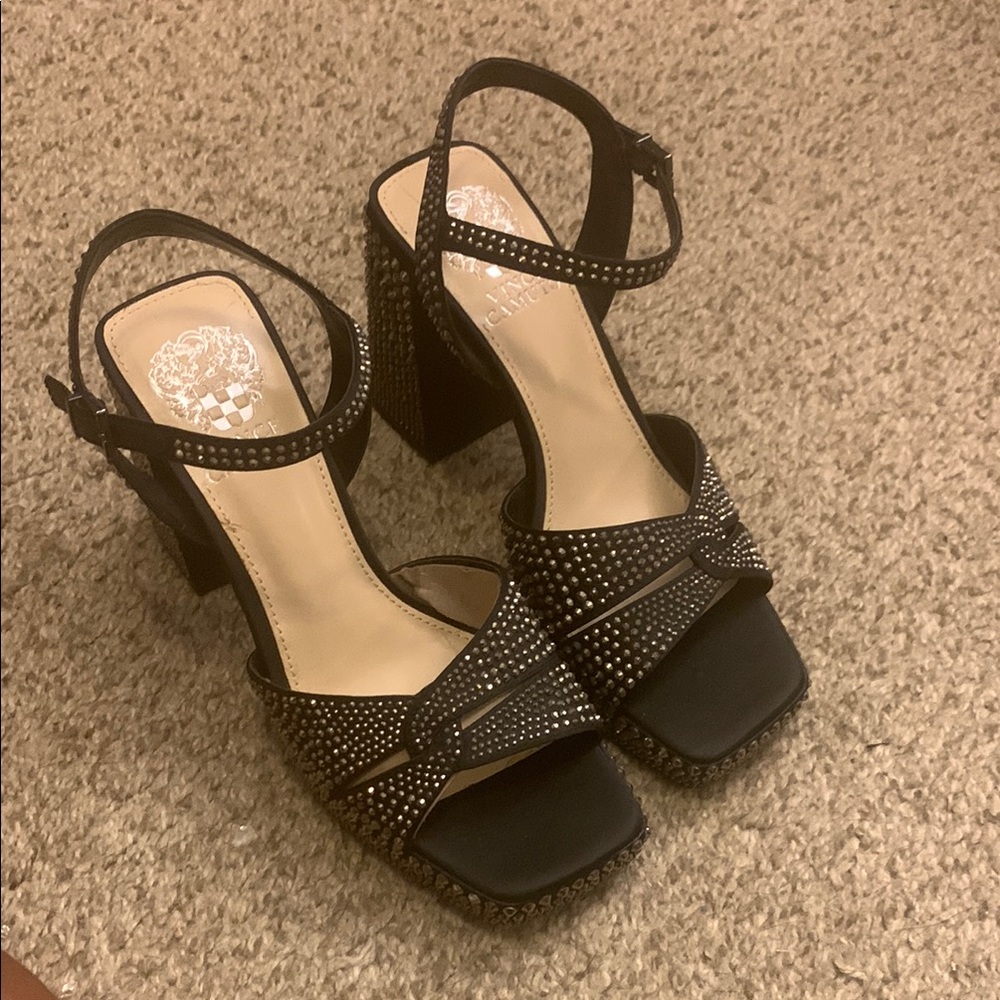 Vince Camuto Black Platform Sandals with Studded Details